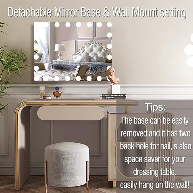 Hollywood Vanity Mirror with Lights 24 Bulbs 32 x 24 Large Hollywood Makeup Lighted Mirror for Wall Mounted or Tabletop LED Vanity Mirror 3 Color USB 10X Magnifier Hollywood Makeup Mirrors