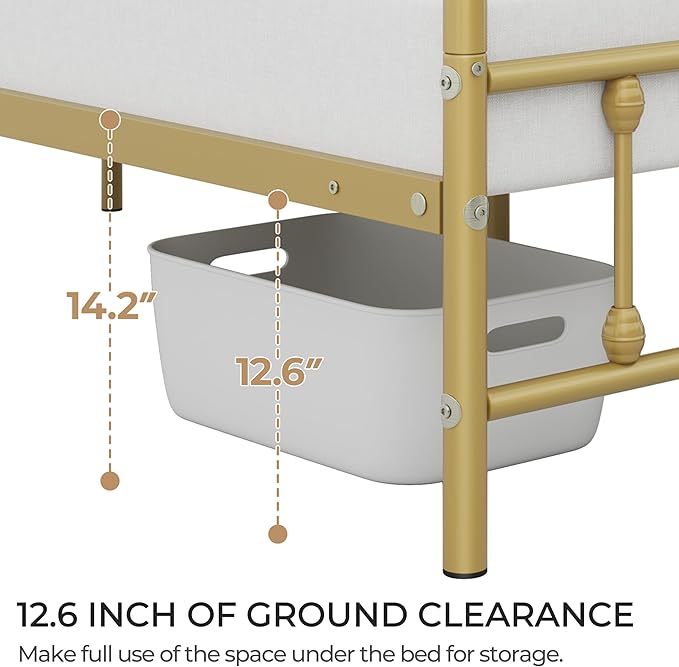 Yaheetech Classic Metal Platform Bed Frame Mattress Foundation with Victorian Style Iron-Art Headboard/Footboard/Under Bed Storage/No Box Spring Needed/King Size Antique Gold