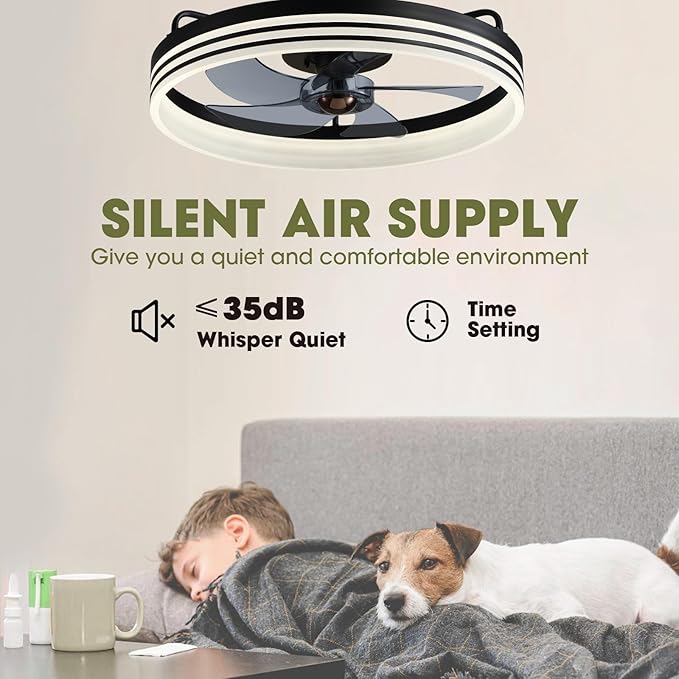 Smart Ceiling Fan with Lights and Alexa/Google Assistant/APP Control, 20" Low Profile Fan with 6 Speeds, for Bedroom, Living Room, Patio