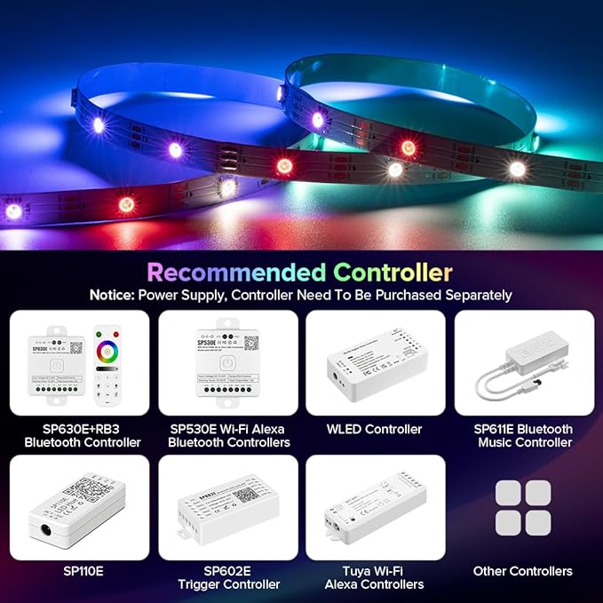 SEZO WS2812B LED Strip Light 16.4FT/5M 30Pixel/M 150LEDs DC5V Individual Addressable LED Strip SMD5050 RGB Dream Color Programmable LED Light Strip Flexible IP30 Non-Waterproof White PCB