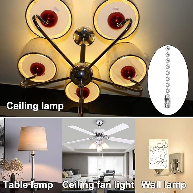 4 Pack Ceiling Fan Pull Chain Extender,Each Chain Length 39-inch(1 Meter) with 8 Connectors,Standard 3 mm Diameter Beaded Ball, Fit for Ceiling Fans and Light Fixtures Factory Pull,Silvery