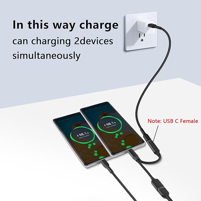 GELRHONR USB C OTG Charging Adapter, 2 in 1 Type-C Splitter With 10W Charging and USB A Female Port, Short Extension Cable for Most Type-C Phones, Fan, Printer (Black)