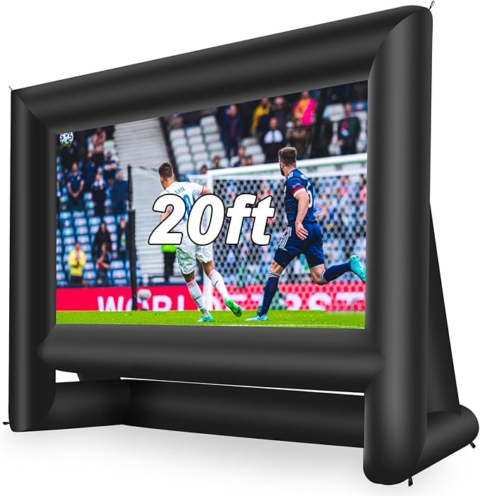 20 Feet Inflatable Movie Screen Outdoor Theater Blow Up Projection Screen with Carry Bag Blower for Front and Rear Projection Home Theater Backyard Pool Fun