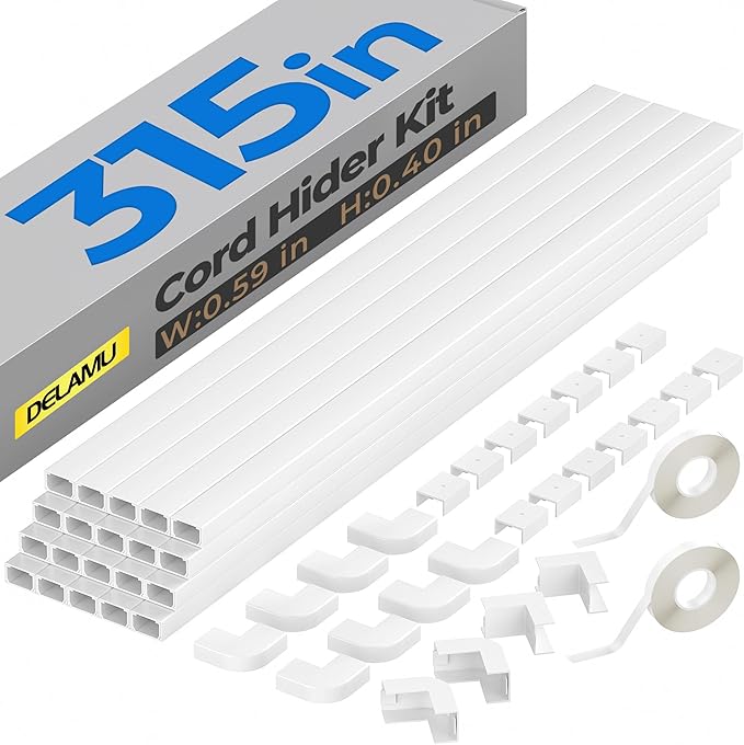 Delamu Cable Hider, 315in Cord Covers for Wires on Wall, One-Cord Cord Hider, Paintable Wire Hiders Wire Covers for Cords, Cable Management for Hiding 2-3 Wires, 20x L15.7 W0.95 H0.55in, White