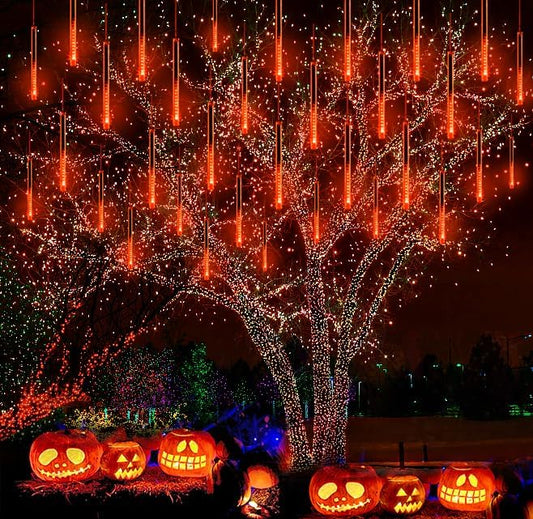 Kwaiffeo Halloween Yard Decorations: 16-Tube Meteor Shower Lights for Front Yard Halloween Fall Outdoor Decor, Equivalent to 2 Sets of 8-Tube, UL Plug