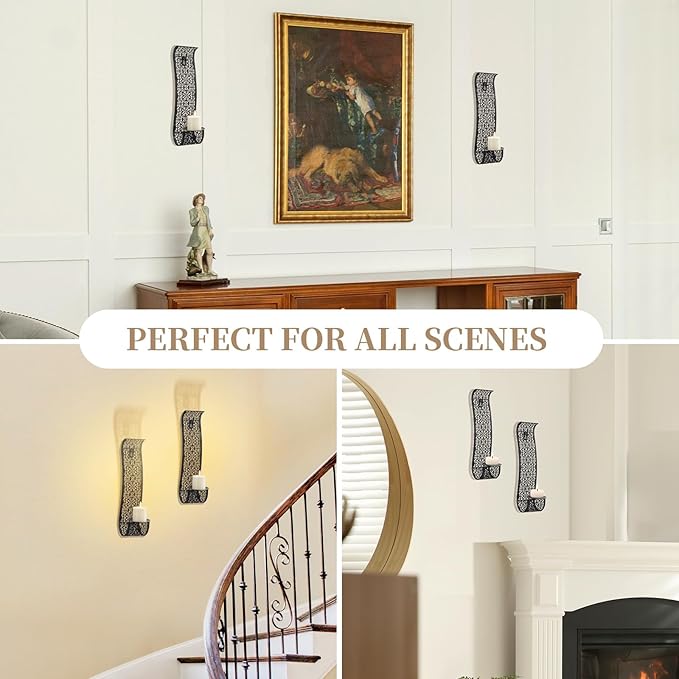 Sziqiqi Wall Candle Holder Decorative Candle Sconces - Wall-Mount Pillar Candles Holders for Living Room, Bathroom, Farmhouse, Wedding - Set of 2