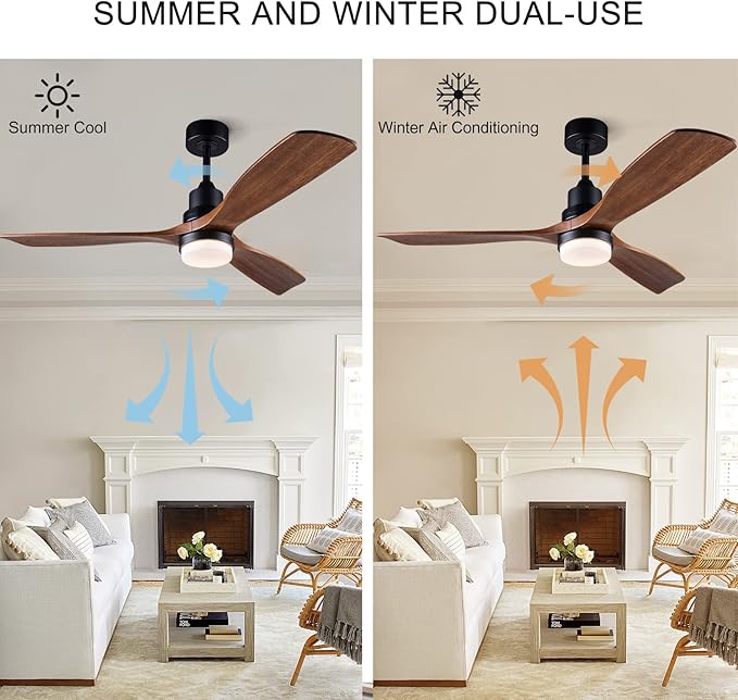 BOJUE 52 Inch Ceiling Fans with Lights and Remote Control, Outdoor Ceiling Fans for Patios; Black Ceiling Fan with Light for Bedroom Living Room, Solid Wood, 3CCT Dimmable, Memory Function