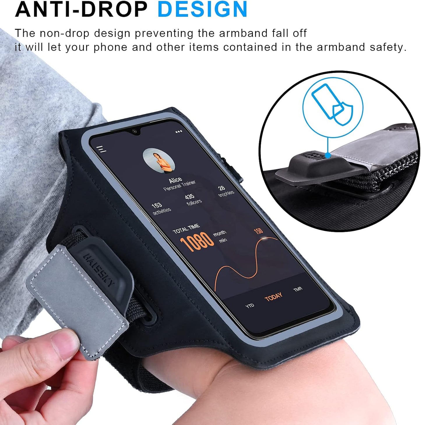 Running Armband with Earphone Bag, Cell Phone Holder for iPhone 16/15/14/13/12 Pro, Galaxy S21/S20
