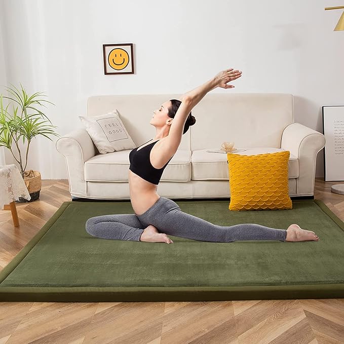 MAXYOYO Baby Play Mat, 1.2" Thick Memory Foam Soft Padded Carpet with Non-Slip Backing, 3x5 ft Japanese Tatami Rug Living Room for Kids, Toddler, Children, Nusery(Olive Green)