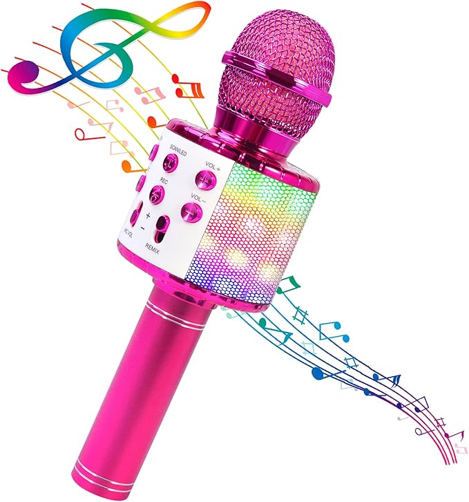 BlueFire 4 in 1 Karaoke Wireless Microphone with LED Lights, Portable Microphone for Kids, Great Gifts Toys for Kids, Girls, Boys and Adults (Purple)