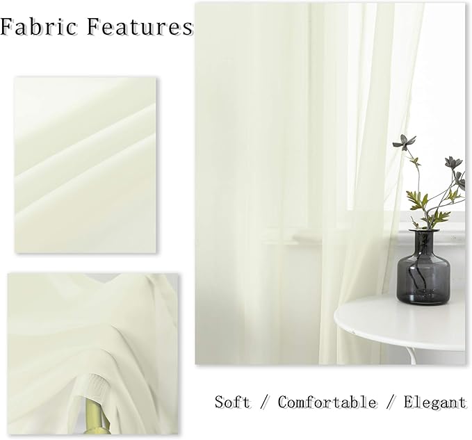 DUALIFE Cream Beige Sheer Curtains 120 Inches Extra Length for Living Room Decor 2 Panels Set Light Filtering Semi Sheer Farmhouse Style Curtains 52X120 Inch Long 10 FT Ivory