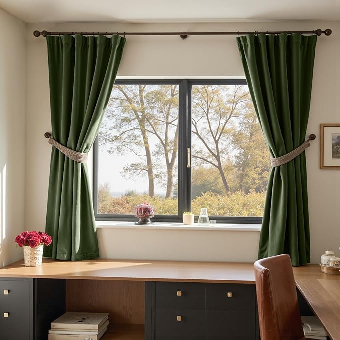 Lazzzy Velvet Blackout Curtains Thermal Insulated Room Window Drapes Super Soft Luxury Curtains for Living Room Bedroom Rod Pocket 2 Panels, Moss, 52" W x 72" L