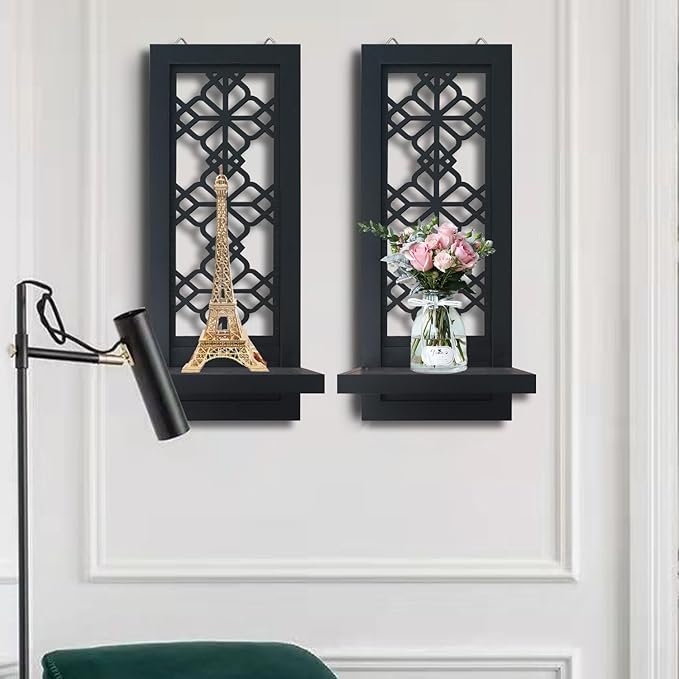 Set of 2 Candle Sconces, Farmhouse Accent Wall Sconce, Black Candle Holder Wall Decorations for Home Décor, Living Room, Dining Room.(15 x6 in)