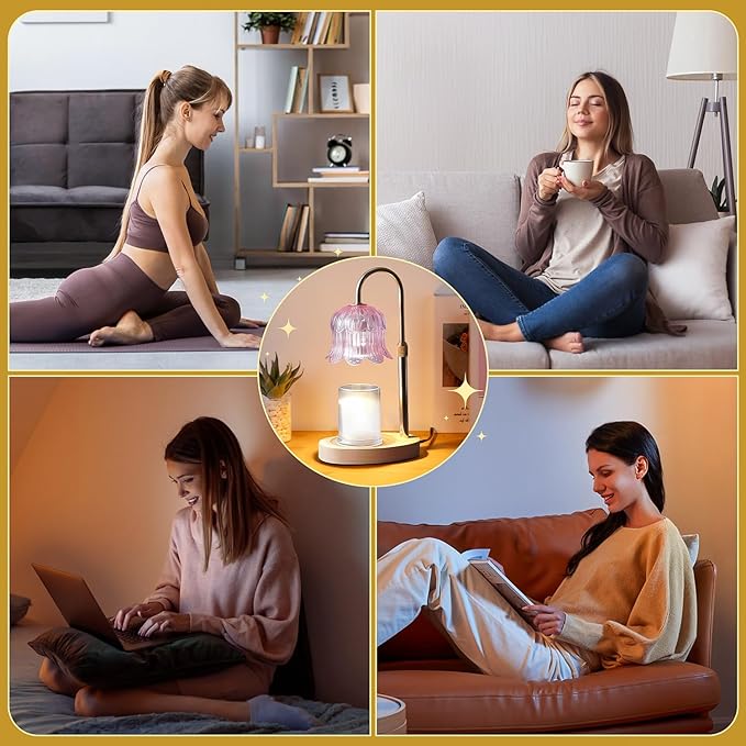 Candle Warmer Lamp Electric Timer - Modern Home Decor Table Lights for Candles Warming Height Adjustable Dimmable Warmers Pink