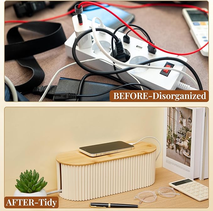 Marsui 2 Pcs Beige Cable Management Organizer Box for Hiding Wires, Home Office Desk Floor Cord Organizer, 11.8 x 5.1 x 4.3 Inch Cord Strip Protect Holder Wire Storage