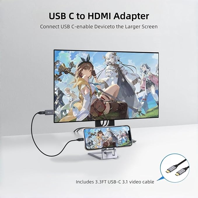 USB C Female to HDMI Male Adapter with 3.3FT USB Video Cable, 4K@60Hz Uni-Directional USB Type C Source to HDMI 2.0 Display Converter Thunderbolt 3/4 to HDMI for i-/Phone 17, MacBok, Galaxy - 1 Pack