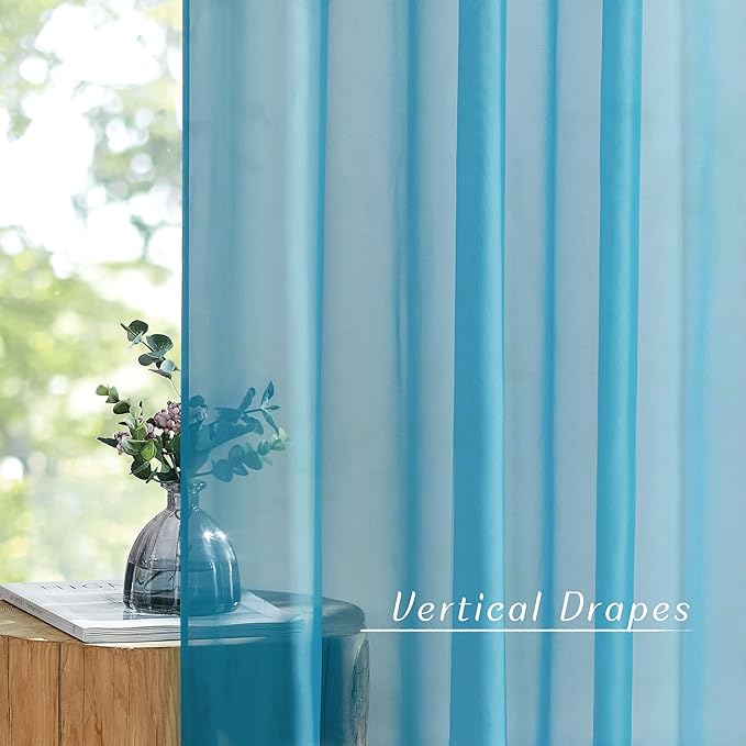 NICETOWN Voile Sheer Teal Curtains 96 inches Long 2 Panels Set, Grommet Casual Window Treatments with Light Filtering Airy & Elegant for Bedroom/Living Room, W54 x L96