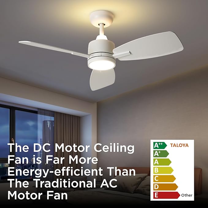 TALOYA Ceiling Fan with Lights Remote Control, 42 inch, Reversible Quiet DC Motor, 3 Dual-Faced Blades Modern Ceiling Fans for Bedroom Patio Indoor Covered Outdoor White