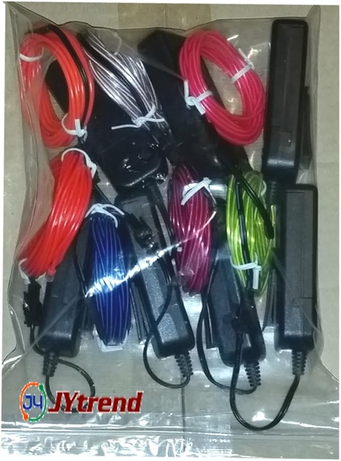 7 Pack 9ft Neon Light El Wire w/Battery Pack (Green, Blue, Red, Orange, Purple, White, Pink)