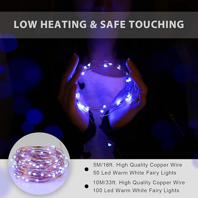 USB Powered Fairy Lights, 100 led 33 ft. USB Plug in Copper Wire USB String Lights for Bedroom Christmas Decoration Wedding Party Firefly Lights (Blue,1 Pack)