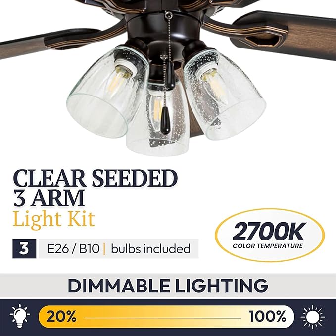 Prominence Home Glenmont, 52 Inch Farmhouse LED Ceiling Fan with Light, Pull Chain, Three Mounting Options, Dual Finish Blades, Reversible Motor - 40278-01 (Oil-Rubbed Bronze)