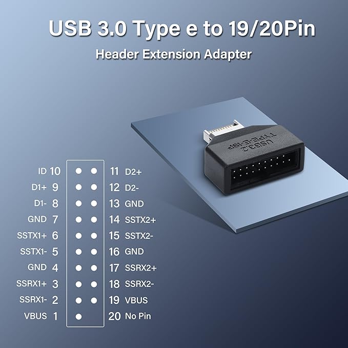 SinLoon USB 3.0 Front Panel Header Type E to USB 3.0 19/20Pin Motherboard Header Adapter Type-E Male to 19Pin Male Front Connector Converter