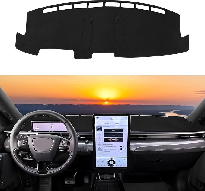 Dashboard Cover Mat Custom Fit for 2021-2024 2025 Ford Mustang Mach-E Dash Cover Nonslip Dash Mat Protector Sunshade No Glare Black