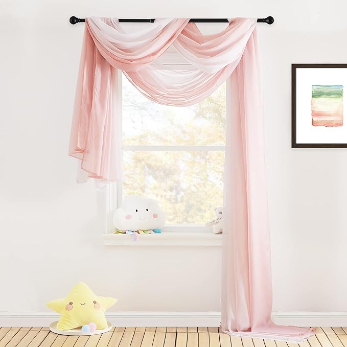 NICETOWN Romantic Wedding Ceremony Arch Decor Scarfs, Pink Ombre Sheer Scarf Curtains Window Valances for Girls Room/Bed Canopy/Birthday Party, 2 Pieces, W60 x L216