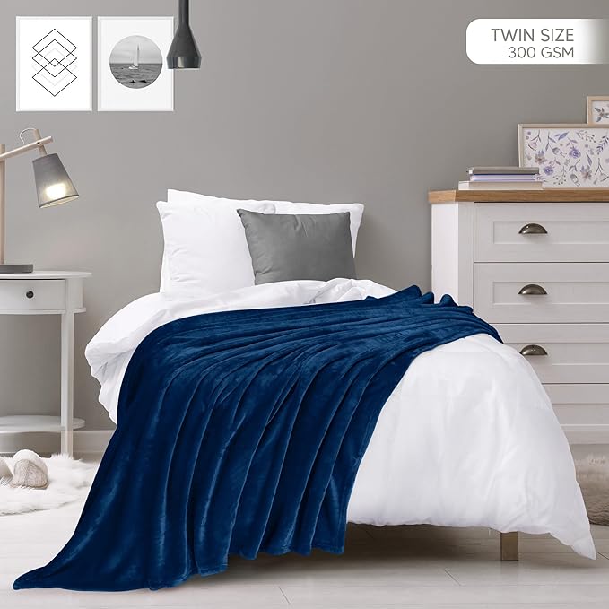 Utopia Bedding Fleece Blanket Twin Size Navy 300GSM Luxury Anti-Static Fuzzy Soft Microfiber Bed Blanket (60x80 Inch)