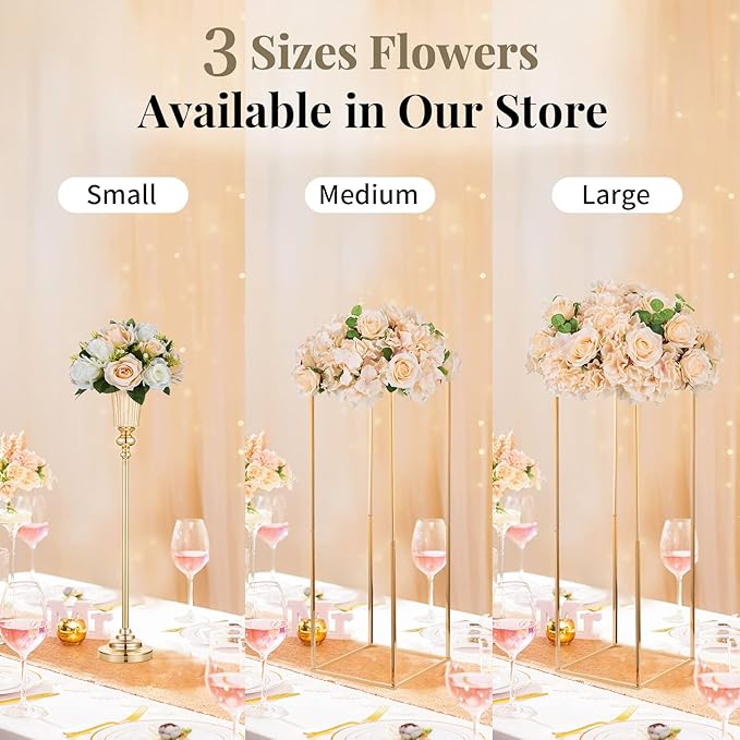 NUPTIO Flower Ball Arrangement Bouquet - 2 Pcs 15.7 inch Diameter Champagne Fake Flowers Roses Balls for Centerpieces Tables - Artificial Rose Arrangements for Wedding Centerpiece Table Decorations