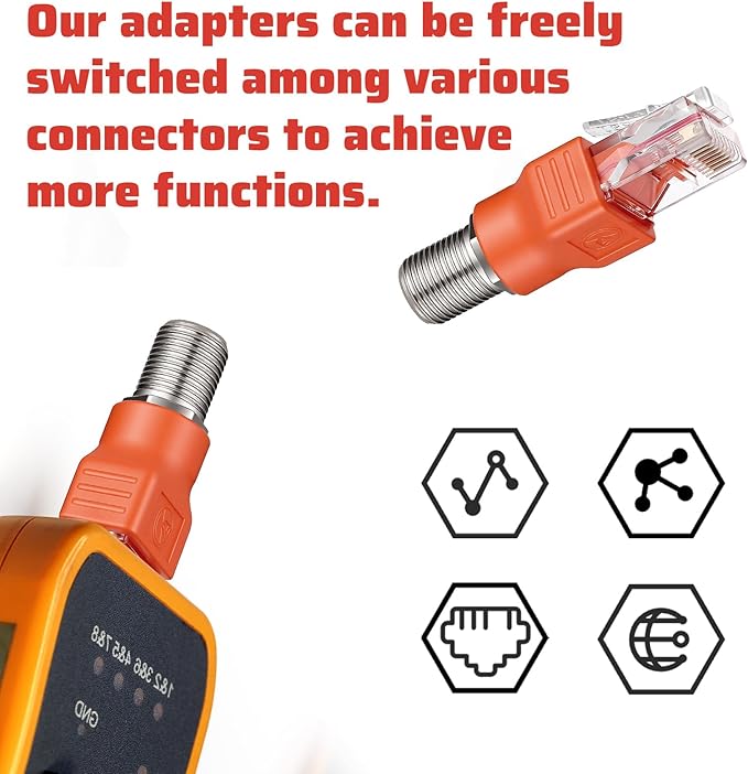 2PCS F-Type Female to RJ45 Male Coaxial Converter, F Female to RJ45 Male Ethernet Adapter, Black and Orange Coax Straight Connector Coaxial Coupler Coax Straight Connector