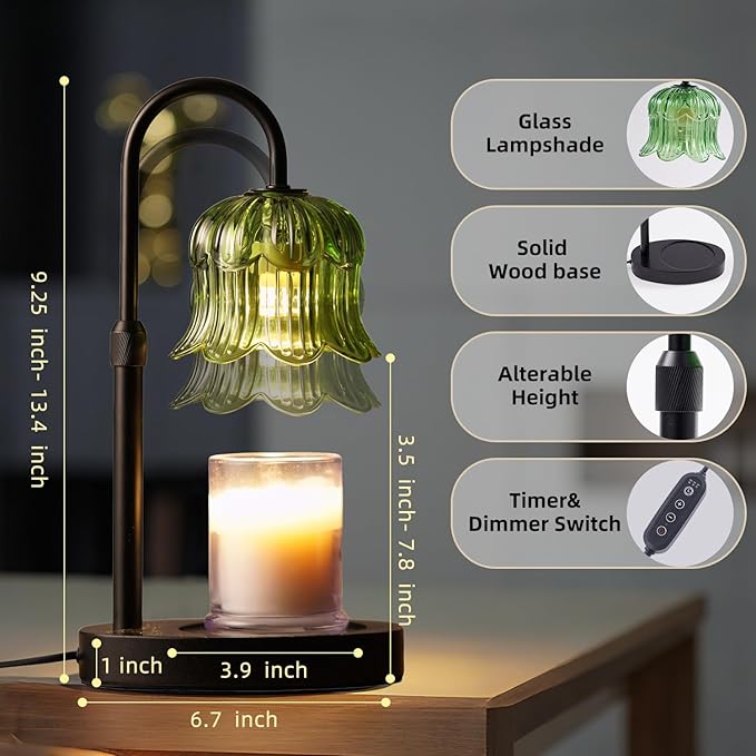 Candle Warmer Lamp with Timer: Heater Lamp for Scented Wax Elegant Home Decor Modern Home Decor Table Lights Green