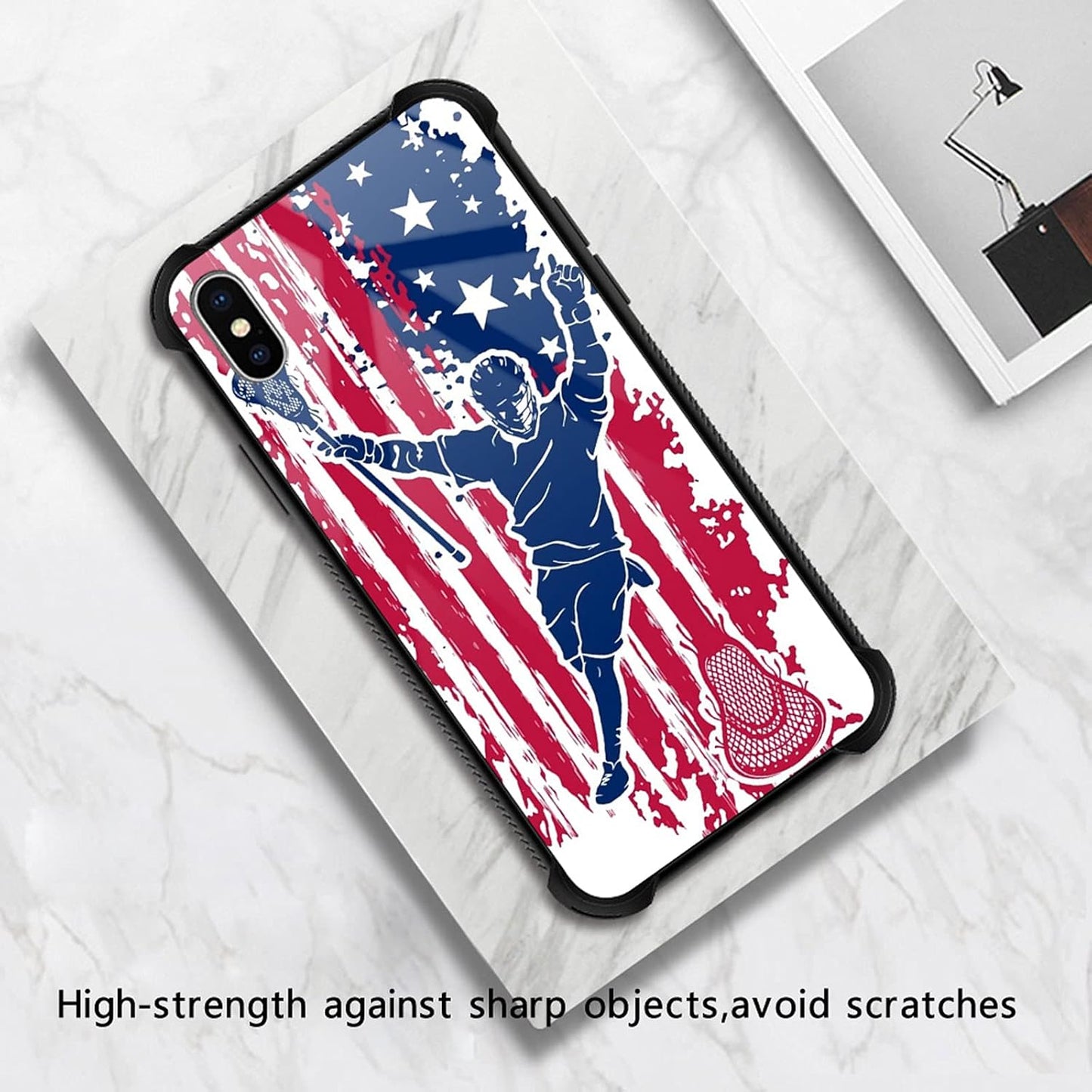 iPhone XR Case - Lacrosse American Flag Graphic for Girls, Shockproof Anti-Scratch Hard PC Back, Picture Pattern Design.