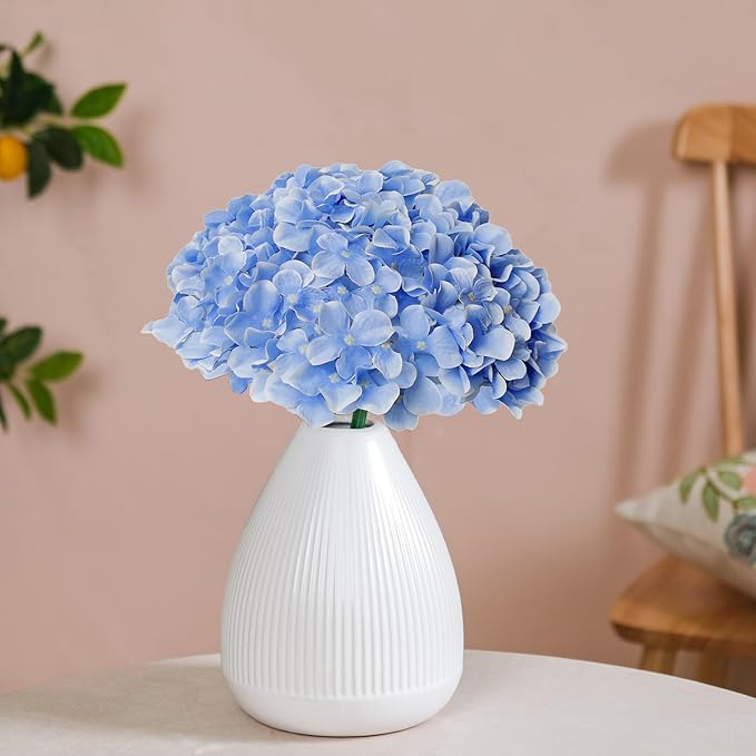 20 Pcs Blue Hydrangea Artificial Flowers Bulk, Faux Hydrangea Flowers Heads, Artificial Fake Silk Hydrangea Flowers with Stems, Blue Flowers Artificial for Decoration Wedding Décor