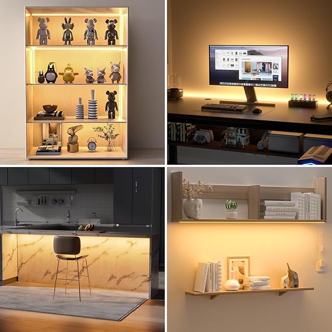 WOBANE Under Cabinet Lights,Flexible COB LED Strip Light,Under Counter Lights for Kitchen,Mirror, Ceiling,Room,TV,Shelf,Closet,ETL Listed,6.6ft,640LEDs,3000K Warm White,900lm