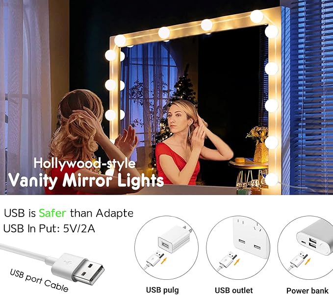 22.6ft Led Vanity Mirror Lights with 14 Dimmable Light Bulbs Makeup Vanity Lights for Big Long Mirror