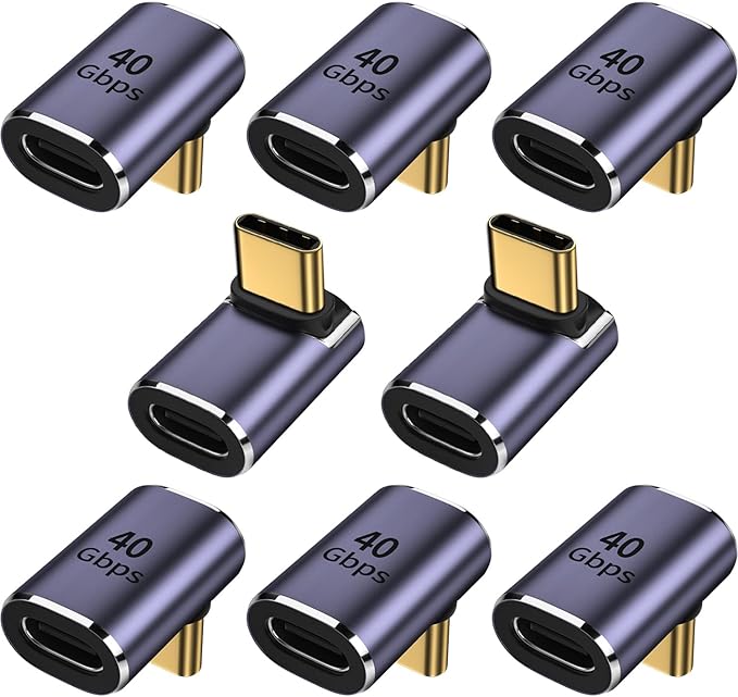 90 Degree USB C Right Angle Adapter 40Gbps Data Transfer USB 4.0/Thunderbolt 4 Type C Male to Female Connector Extender for Mobile Phone, Switch, Steam Deck, Tablet, Laptop (8 Pack)