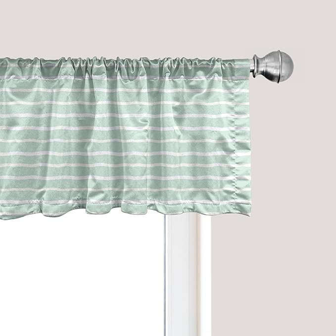 Ambesonne Pastel Window Valance Pack of 2, Horizontal Wavy Lines White Striped Abstract Soft Toned Nautical Art Display, Rod Pocket Curtain Valances for Kitchen Bedroom, 54" X 18", Almond Green White