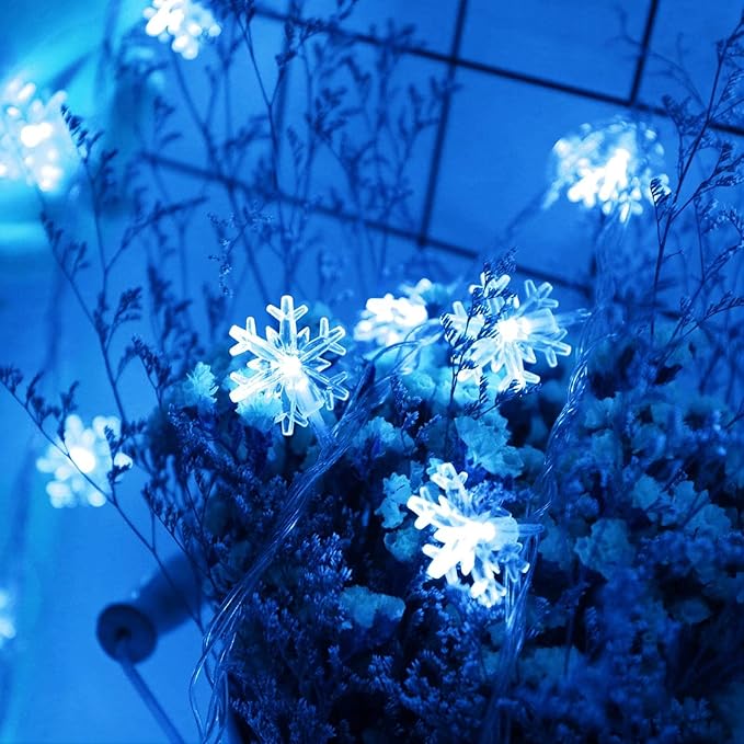 CESOF Christmas Lights, 20 Ft 40 LED Blue Snowflake String Lights Battery Operated Fairy Lights Hanging Lights for Bedroom Patio Room Party Home Xmas Decor Indoor Outdoor Christmas Tree Decoration