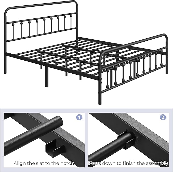 Yaheetech Classic Metal Platform Bed Frame Mattress Foundation with Victorian Style Iron-Art Headboard/Footboard/Under Bed Storage/No Box Spring Needed/King Size Black