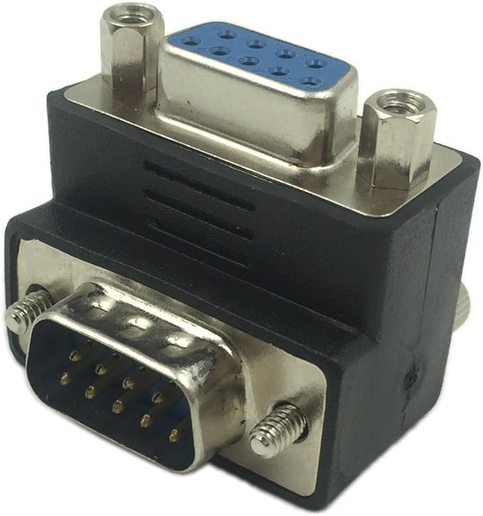 CERRXIAN 90 Degree DB9 9 Pin RS 232 Male to Female Serial Gender Changer Extension Cable Converter Adapter Coupler