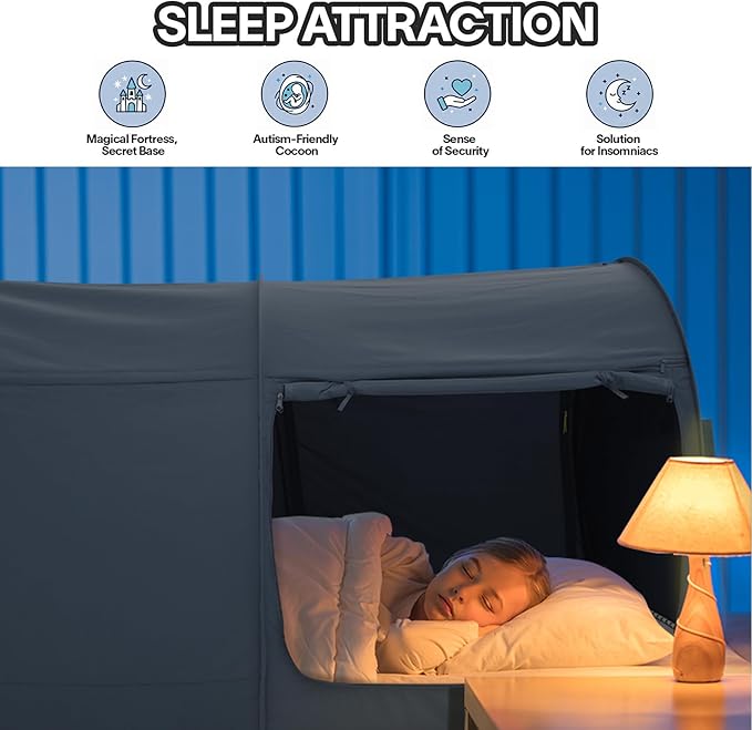 Alvantor Canopy Bed Dream Privacy Space Full Sleeping Tents Indoor Pop Up Portable Frame Curtains Breathable Grey Cottage (Mattress Not Included) Reducing Light, Charcoal (2006)
