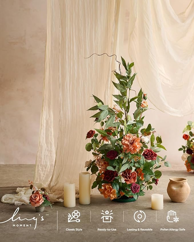 Ling's Moment 41" Tall Fall Free Standing Artificial Flowers Arrangements 2 pcs Wedding Arch Altar Stage Decorations Sunset Terracotta For Ceremony Reception Church Backdrop Outdoor Aisle Floral Party