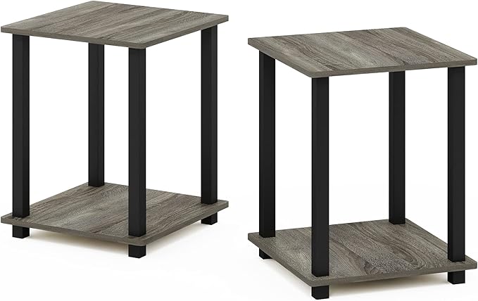 Furinno SIMPLISTIC Side Table Set of 2, 2-Tier End Table, Nightstand, Night Stand, Bedside Table, Easy Assembly, for Living Room, Bedroom, French Oak