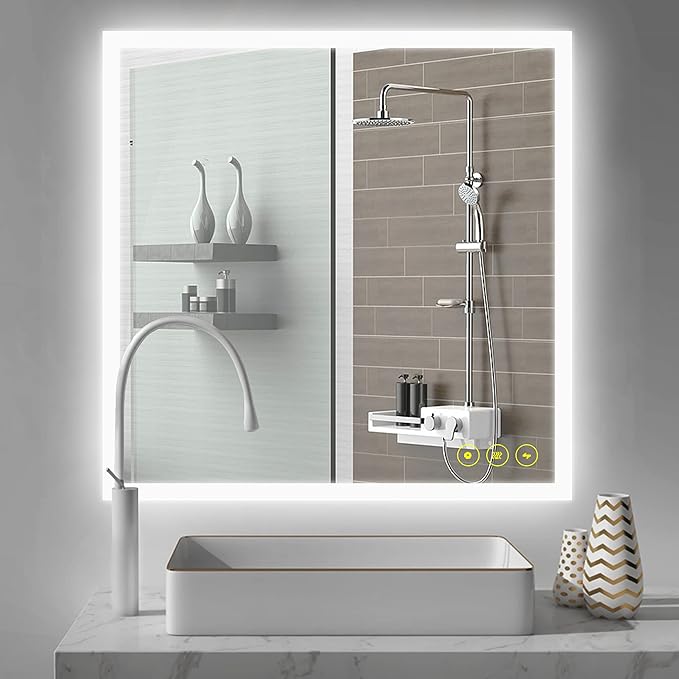 36x36 Inch LED Bathroom Mirror - 3 Colors, Dimmable, Anti-Fog, Wall Mounted Smart Vanity Mirror