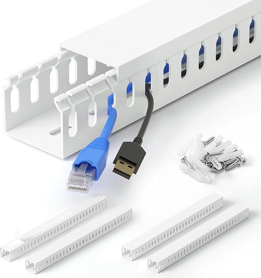 ZhiYo 66in(4X L16.5in) Professional Server Rack Cable Management Raceway, H1.4in x W1.6in Cable Raceway Kit, Electrically Safe PVC Open Slot Wire Raceway for Under Desk/Computer/Network Cords, White