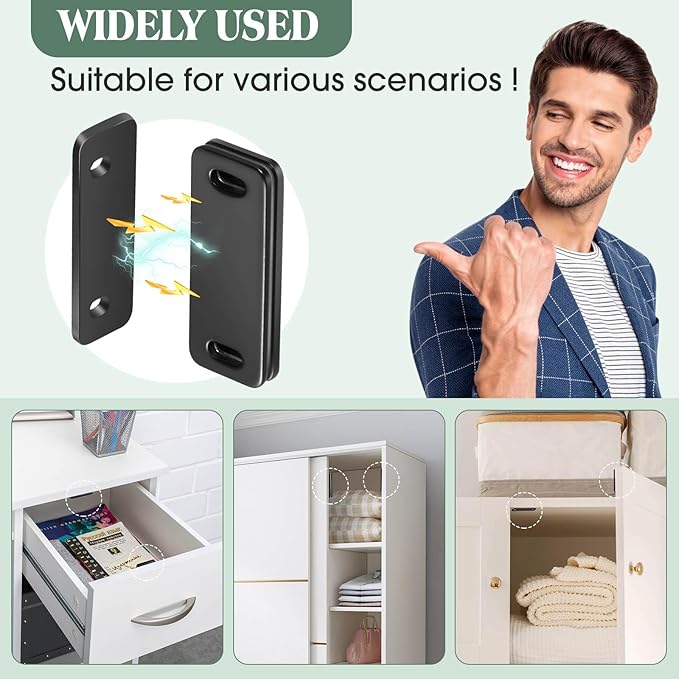 Ultra Thin Cabinet Door Magnets Catch,Magnetic Door Catch,Cabinet Latch Magnetic Closures for Kitchen Closet and Cupboard Wardrobe (Black Magnetic 8P)