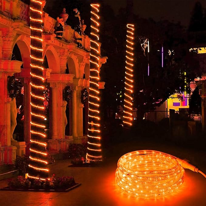 Brizled Orange Rope Lights, 18ft 216 LED Orange Lights, 120V Plugin Tube Light Connectable, Indoor Outdoor Halloween Rope Lighting Waterproof Halloween Holiday Light for Tree Patio Xmas Camping Decor