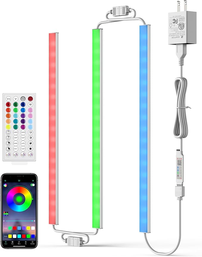 ASOKO 200 Lumens RGB Under Cabinet Light Plug in, 3 Pack 12 inch Linkable Counter Lights, Music Sync RGB LED Strip Lights with APP & Remote Control, Ambient Lights for Room Decor