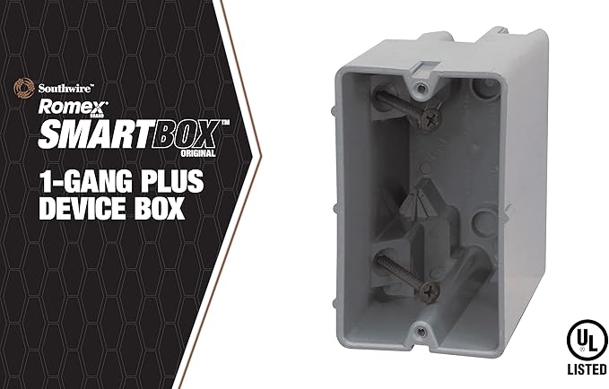 Southwire Electrical Box for Lighting Fixture, 50lb Ceiling Fan and 75lb Light Fixture Support, 22.5Cu with Depth Adjustment, 1 Gang, Gray, MSB22+